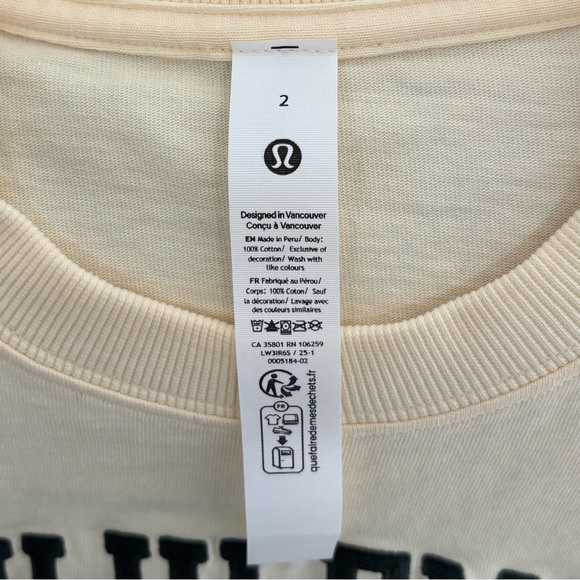 NWT Lululemon Relaxed Fit Cotton Graphic Jersey Tee Size 2 In Butter Cream - Picture 6 of 6